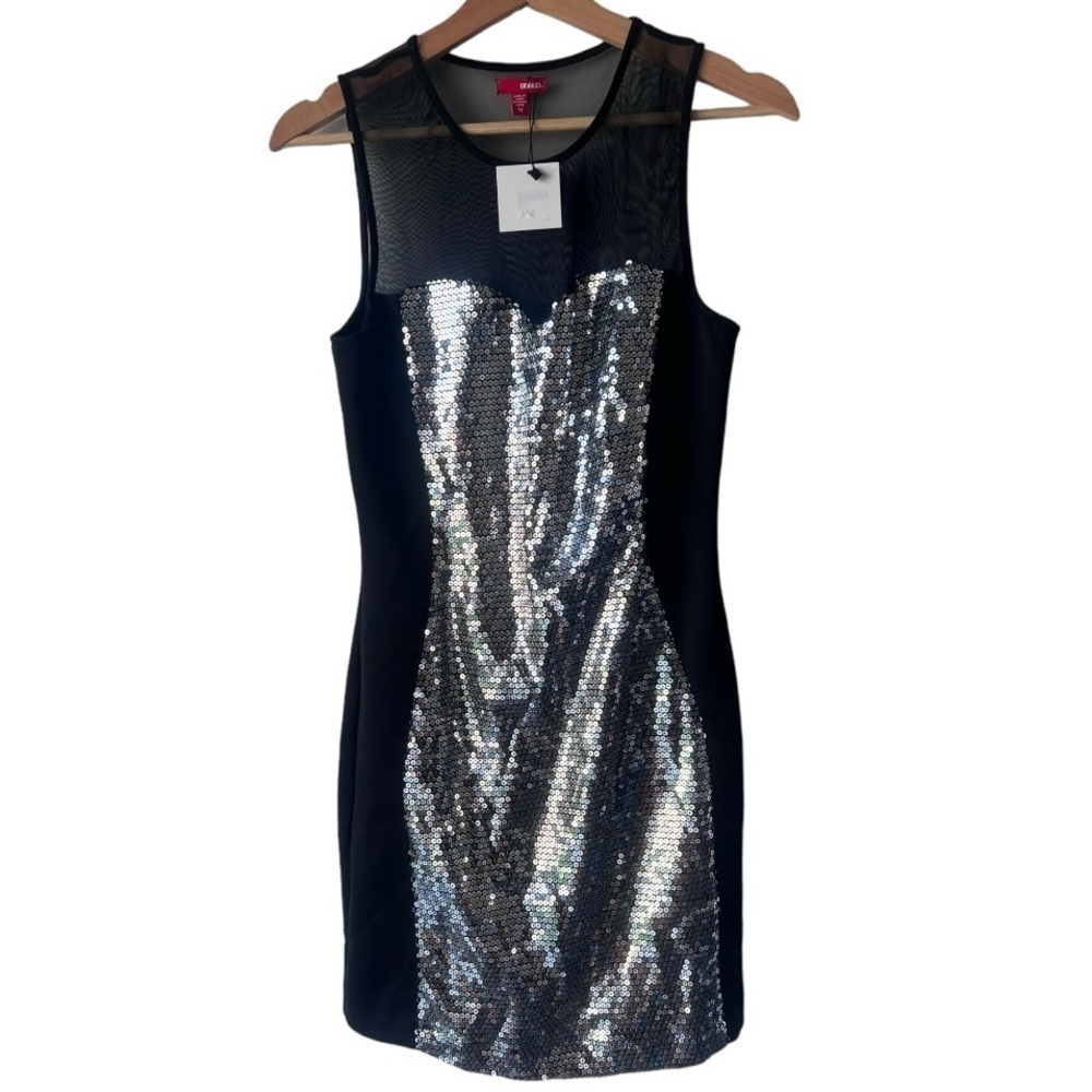 Women’s dress black metallic silver sleeveless cocktail dress mini M.